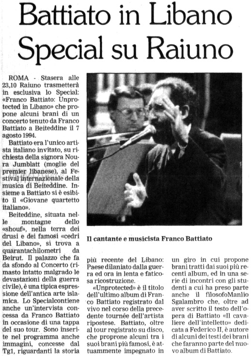 Battiato in Libano Special su Raiuno