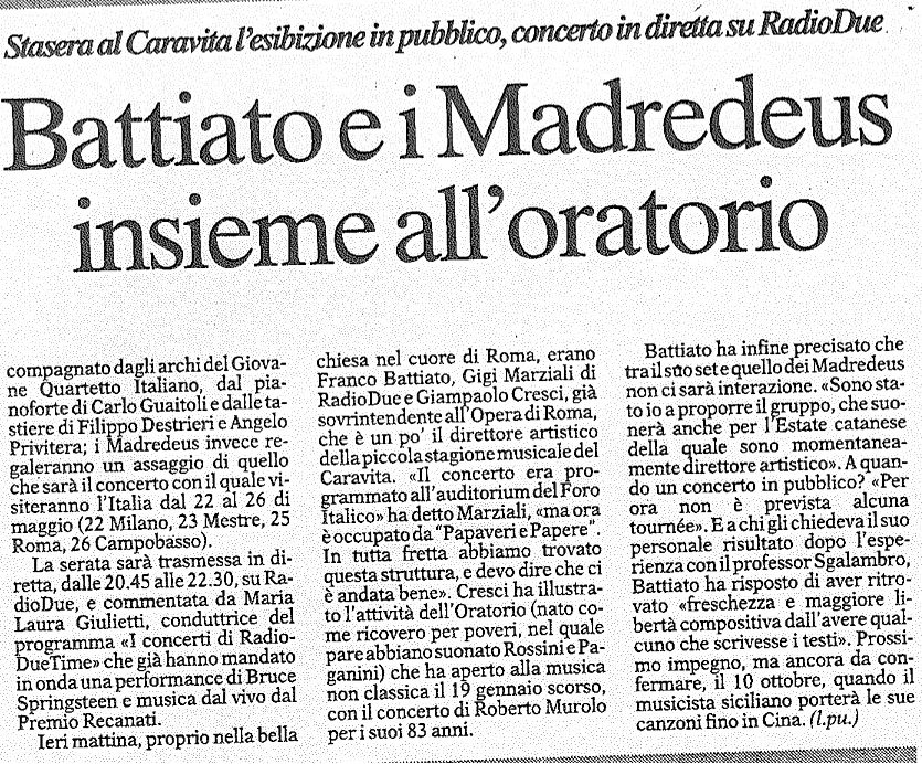 Battiato e i Madredeus insieme all oratorio