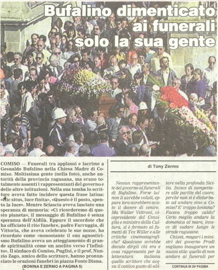 Bufalino dimenticato ai funerali solo la sua gente 1