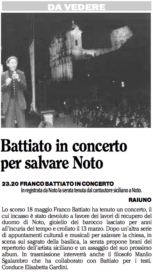 Battiato in concerto per salvare Noto