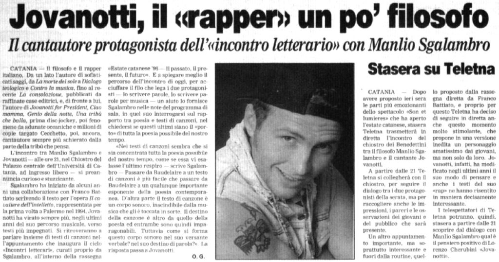 Jovanotti il «rapper» un po' filosofo