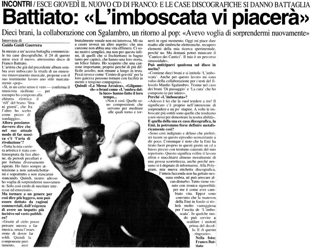 Battiato: «L'imboscata vi piacerà»