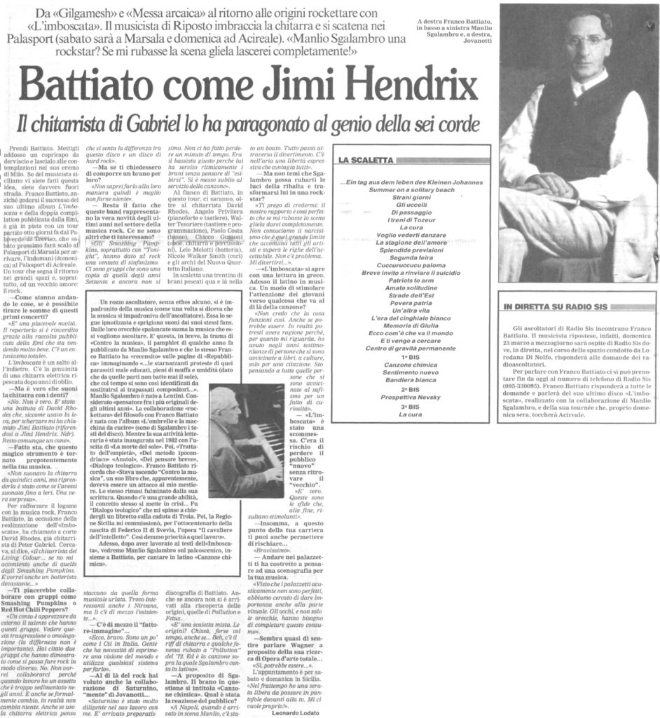 Battiato come Jimi Hendrix