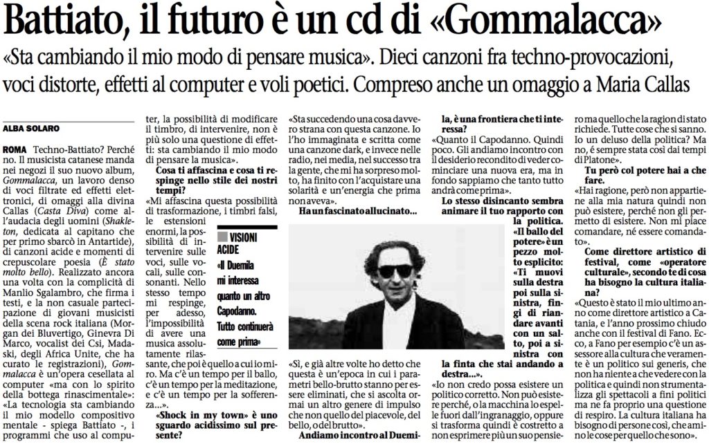 Battiato, il futuro e un cd di «Gommalacca»