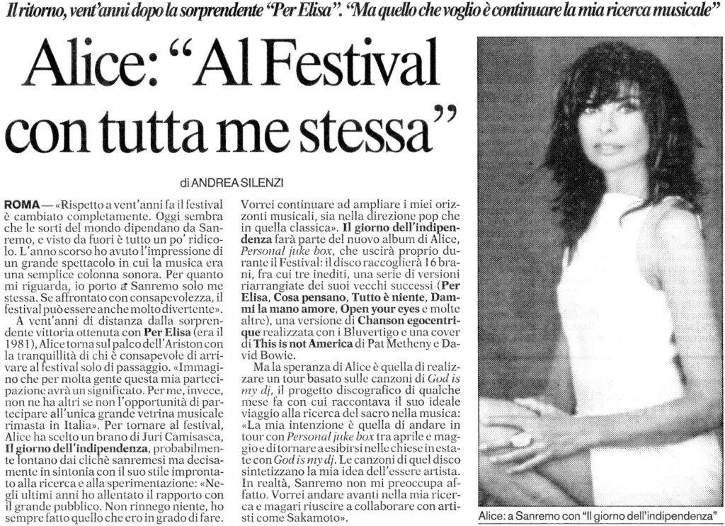 Alice Al Festival con tutta me stessa