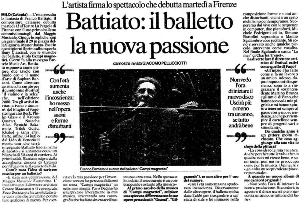 Battiato: il balletto la nuova passione