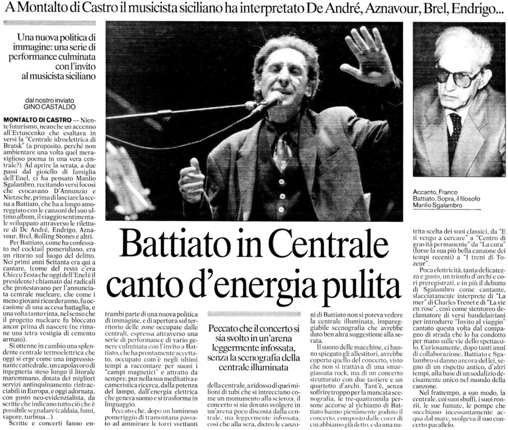 Battiato in Centrale canto d'energia pulita