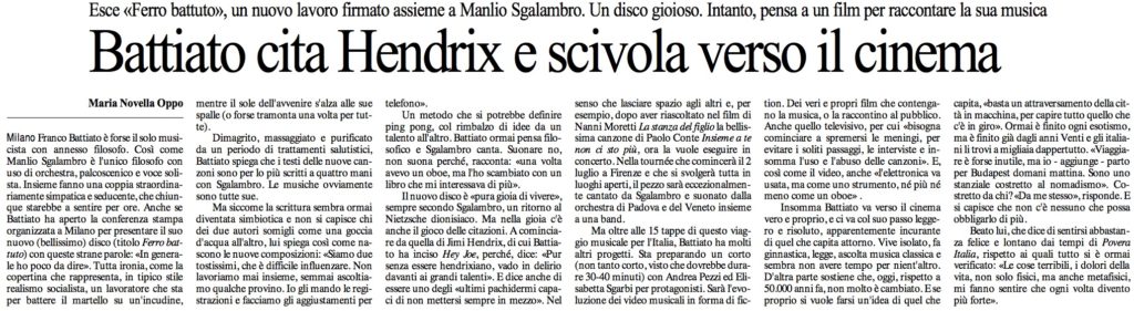 Battiato cita Hendrix e scivola verso il cinema