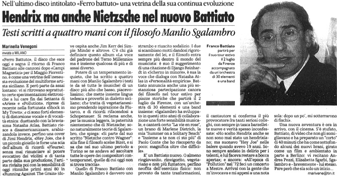 Hendrix ma anche Nietzsche nel nuovo Battiato