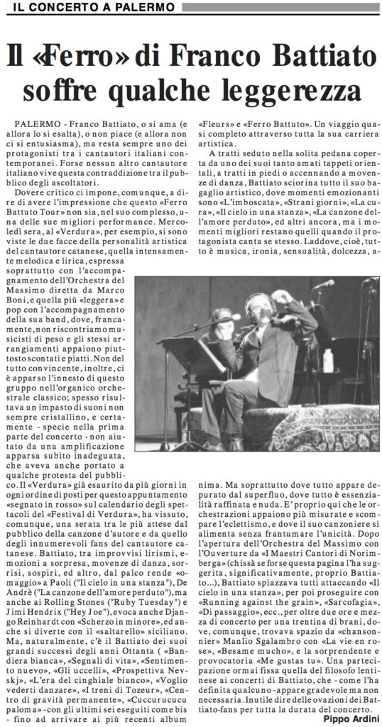 Il «Ferro» di Battiato soffre qualche leggerezza