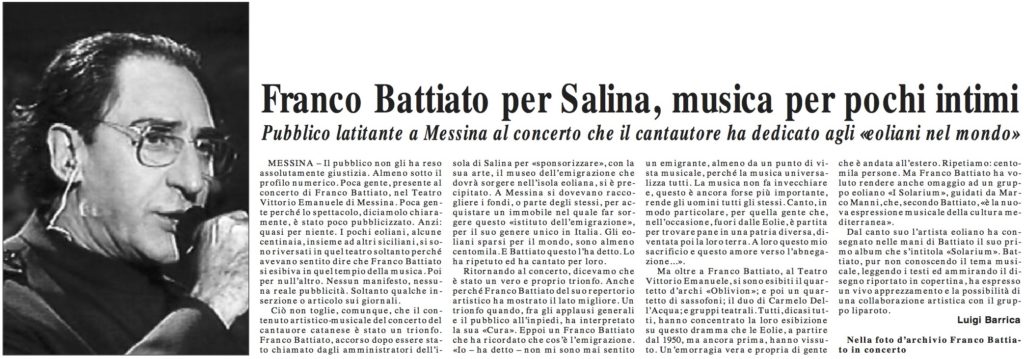 Franco Battiato per Salina musica per pochi intimi