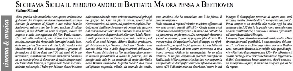 Si chiama Sicilia il perduto amore di Battiato. Ma ora pensa a Beethoven