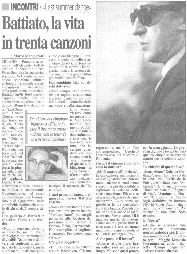 Battiato la vita in trenta canzoni