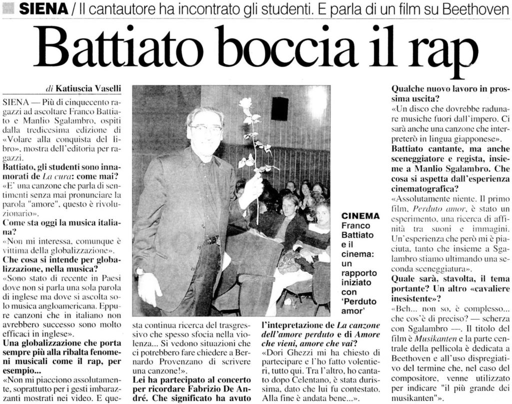 Battiato boccia il rap