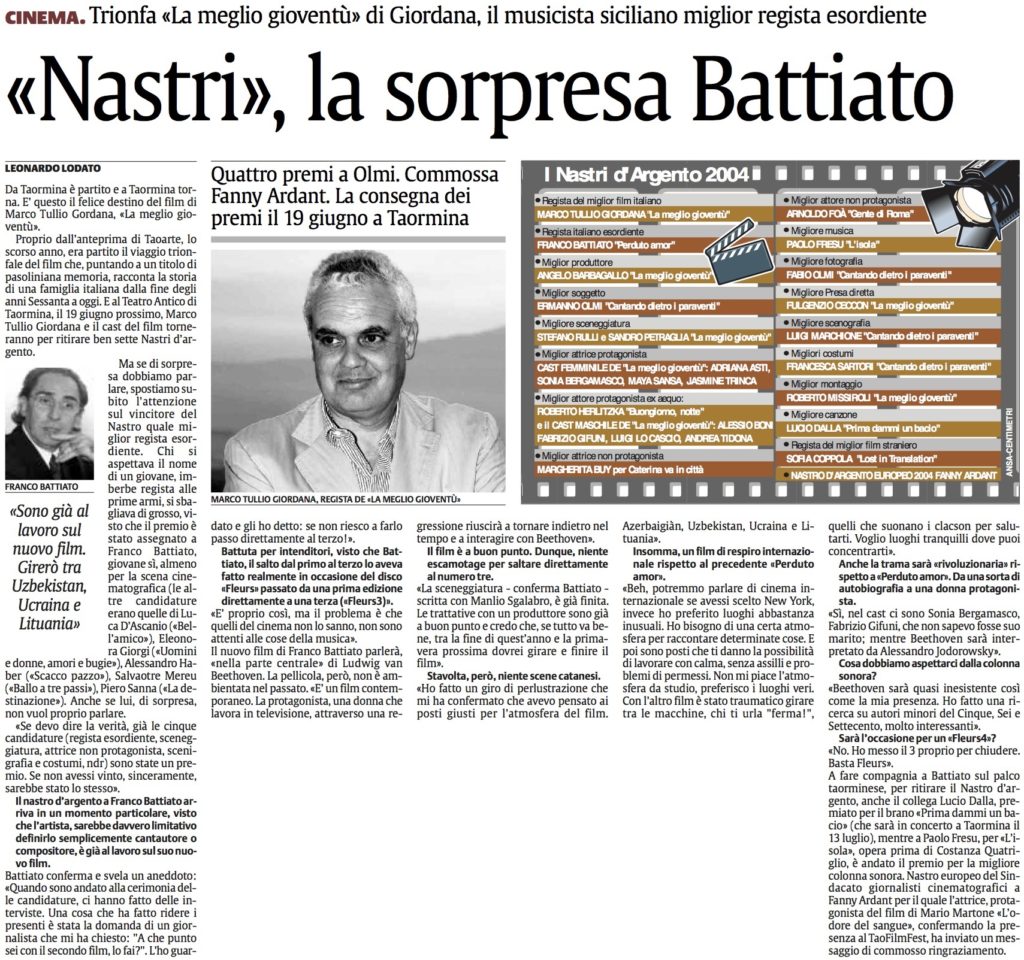 «Nastri», la sorpresa Battiato