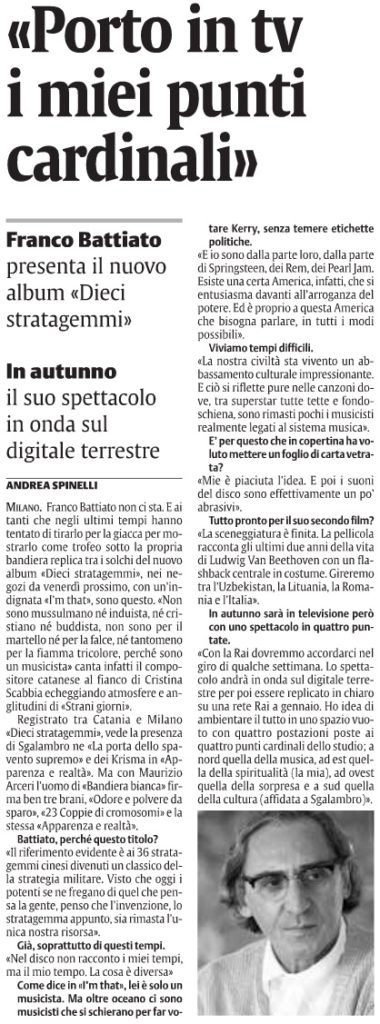 «Porto in tv i miei punti cardinali»