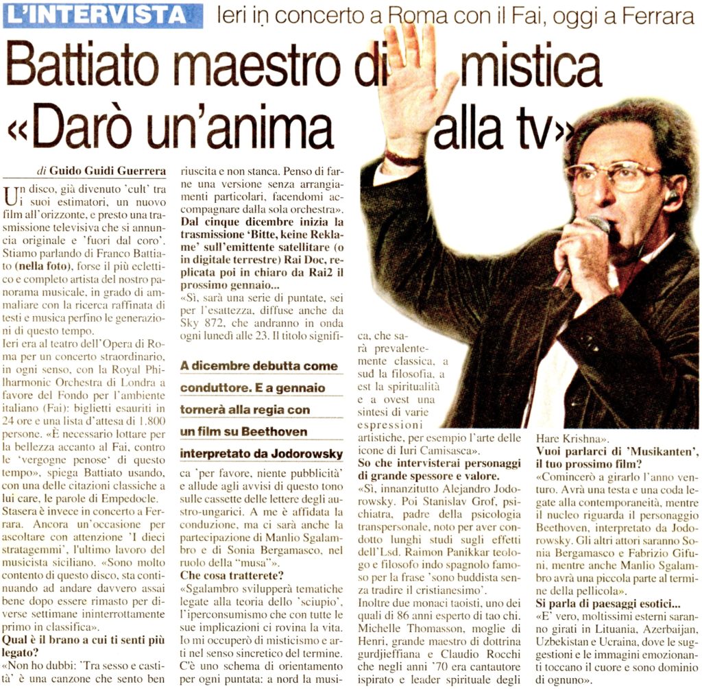 Battiato maestro di mistica «Darò un'anima alla tv»