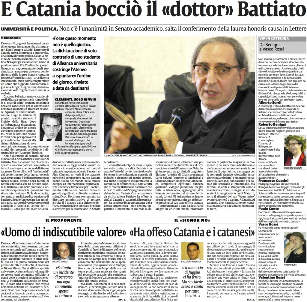 E Catania boccio il dottor Battiato