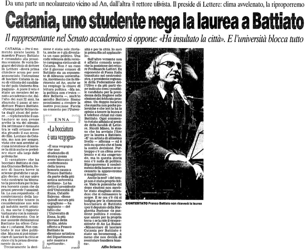 Catania, uno studente nega la laurea a Battiato