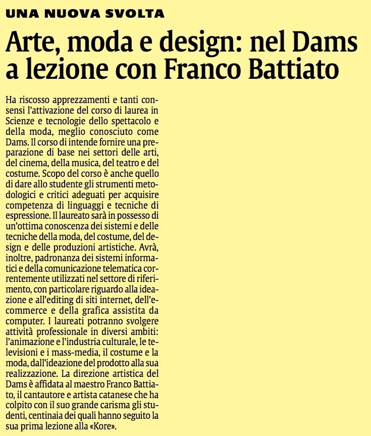 Arte, moda e design: nel Dams a lezione con Franco Battiato