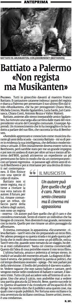 Battiato a Palermo «Non regista ma Musikanten»