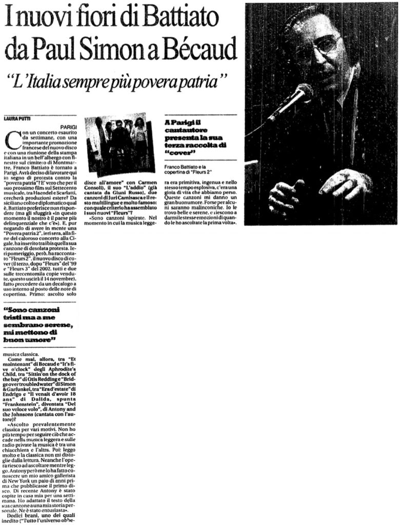 I nuovi fiori di Battiato da Paul Simon a Bécaud
