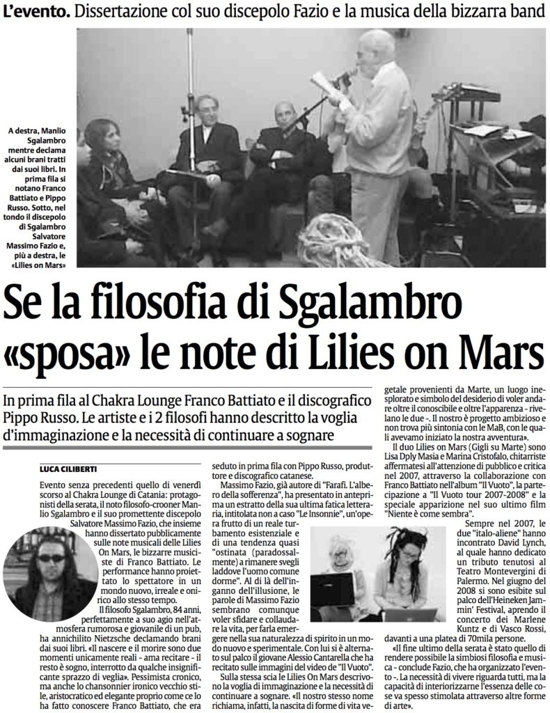 Se la filosofia di Sgalambro «sposa» le note di Lilies on Mars