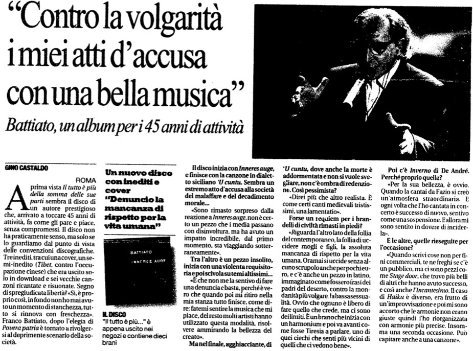 Contro la volgarità i miei atti d'accusa con una bella musica