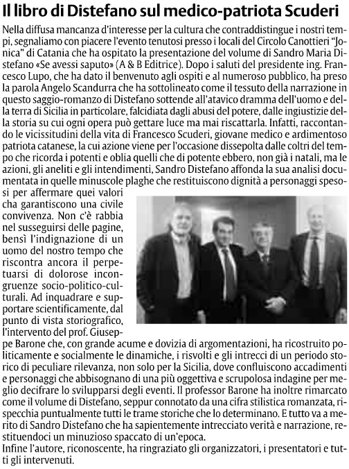 Il libro di Distefano sul medico-patriota Scuderi