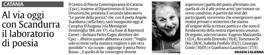 Al via oggi con Scandurra il laboratorio di poesia