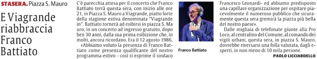 E Viagrande riabbraccia Franco Battiato